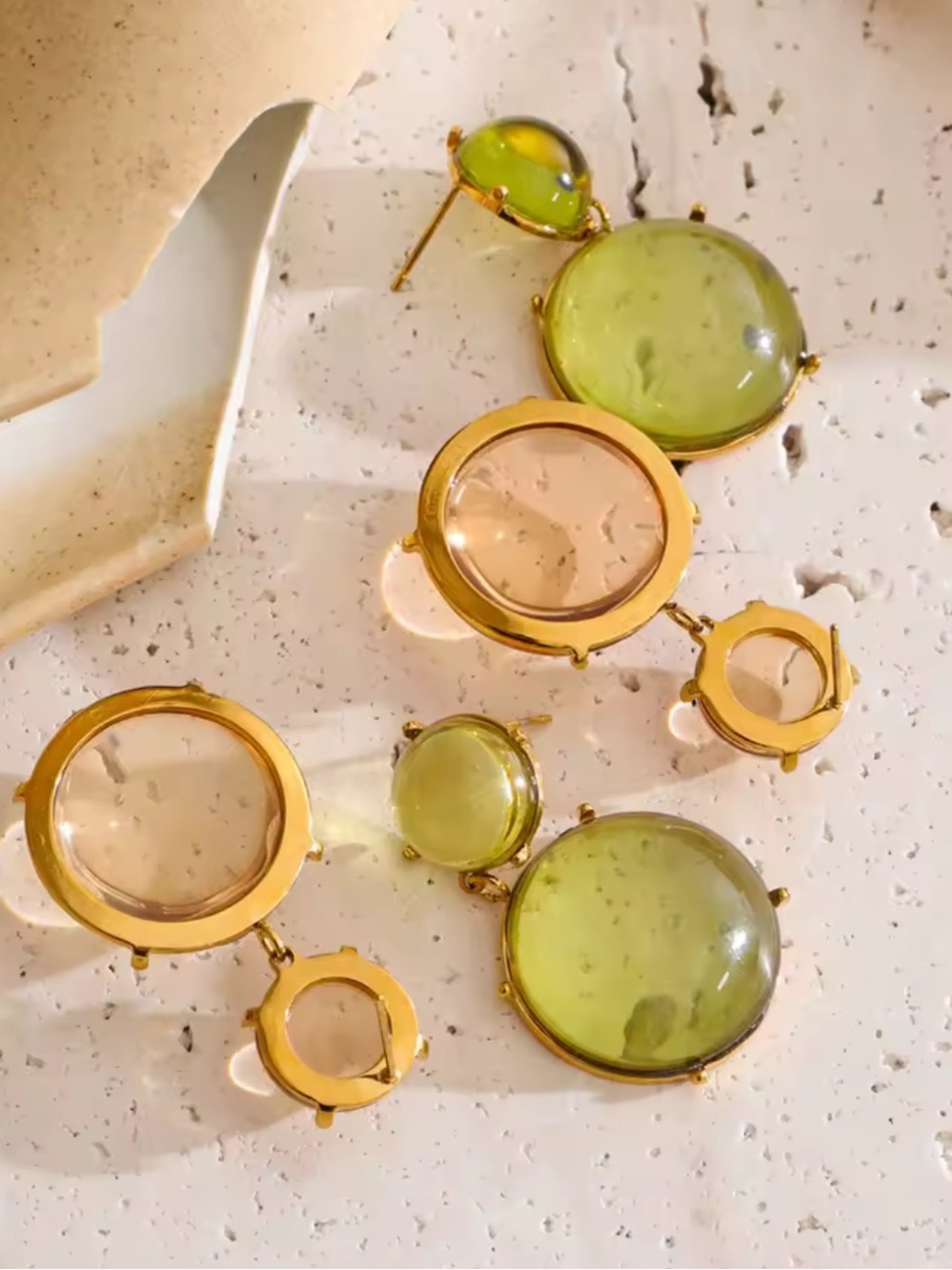 Vintage Olive Green Cabochon Drop Earrings - Picture 7 of 11
